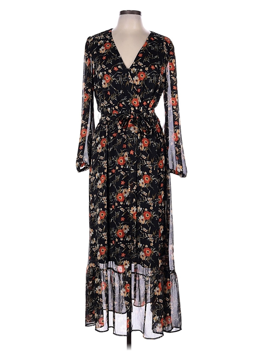 NWT nine britton Large Black Floral Maxi Dress with Tie Waist